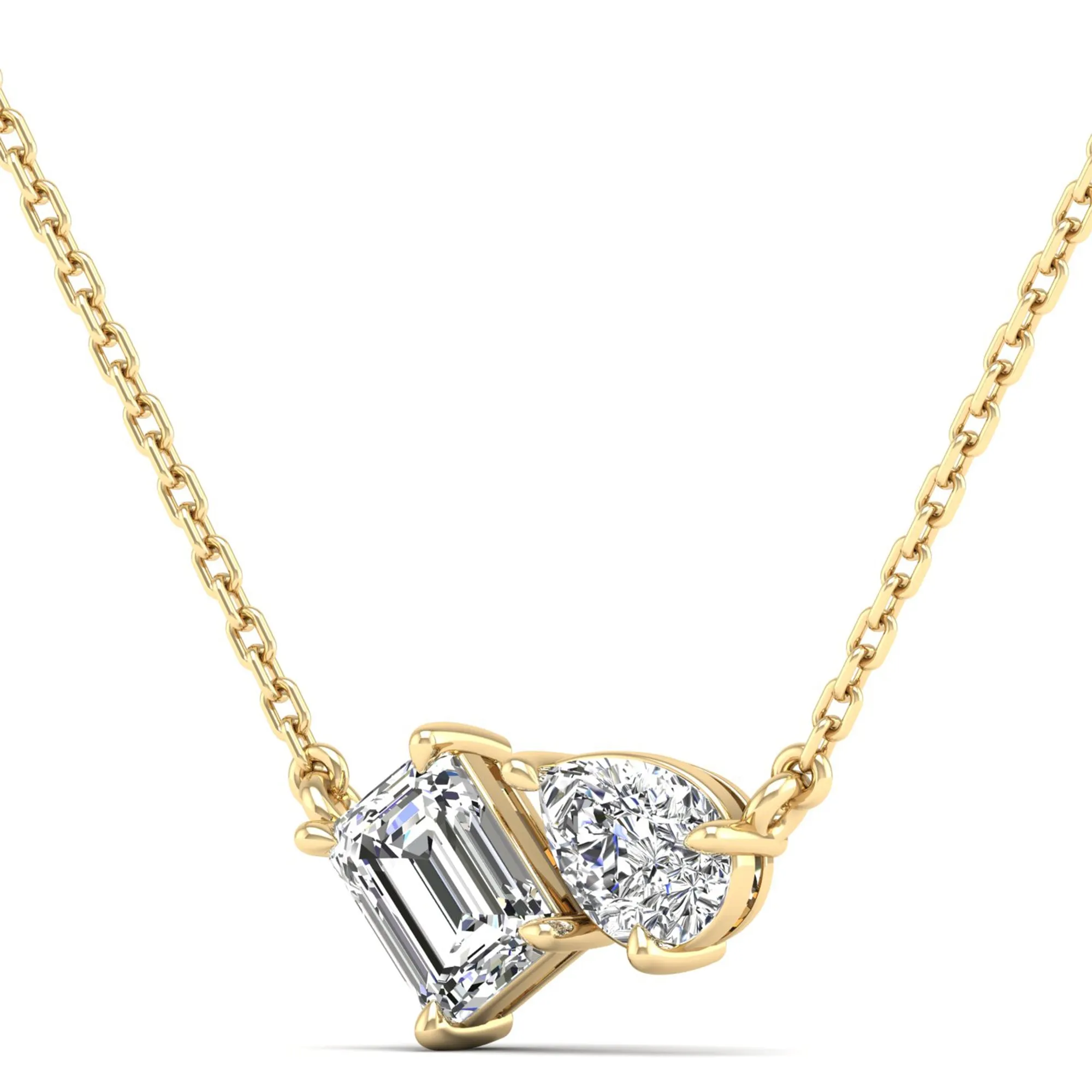 Toi et Moi Pear and Emerald Lab Diamond Necklace