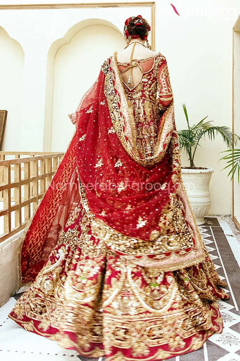 Traditional Pakistani Bridal Red Maxi Dress #BS652