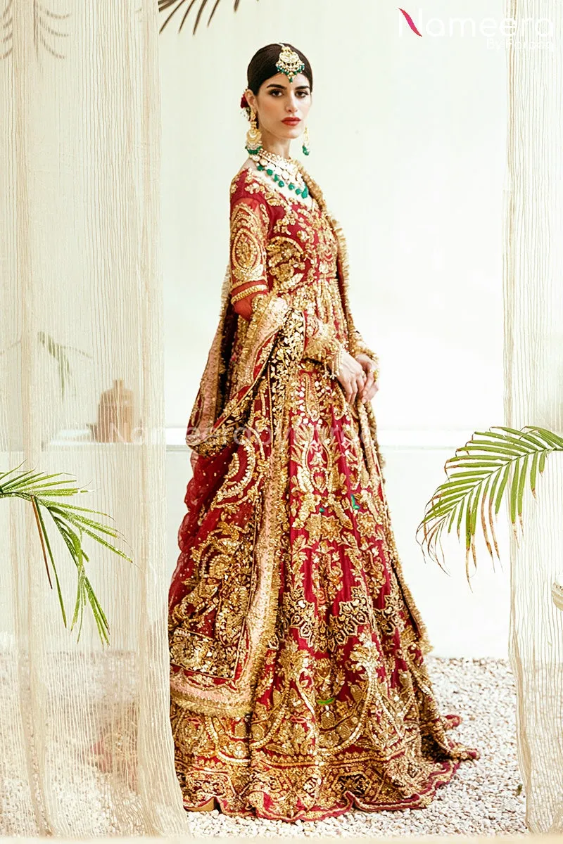 Traditional Pakistani Bridal Red Maxi Dress #BS652