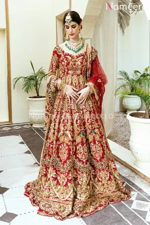 Traditional Pakistani Bridal Red Maxi Dress #BS652