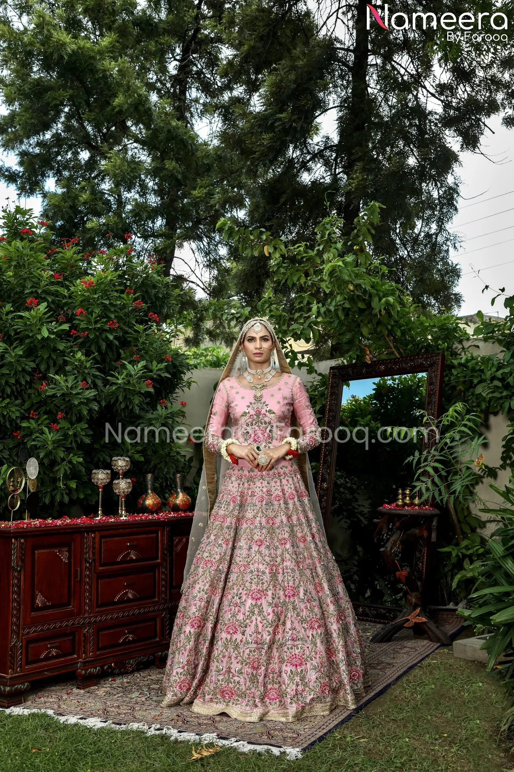 Traditional Pakistani Pink Bridal Lehenga Dress #BS603