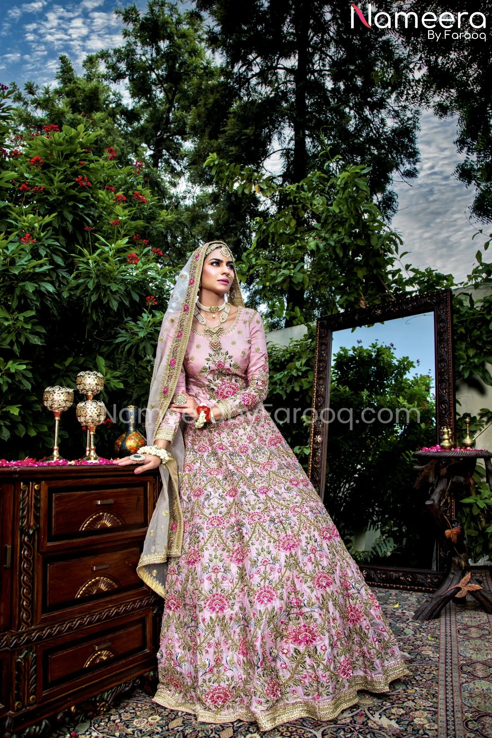 Traditional Pakistani Pink Bridal Lehenga Dress #BS603