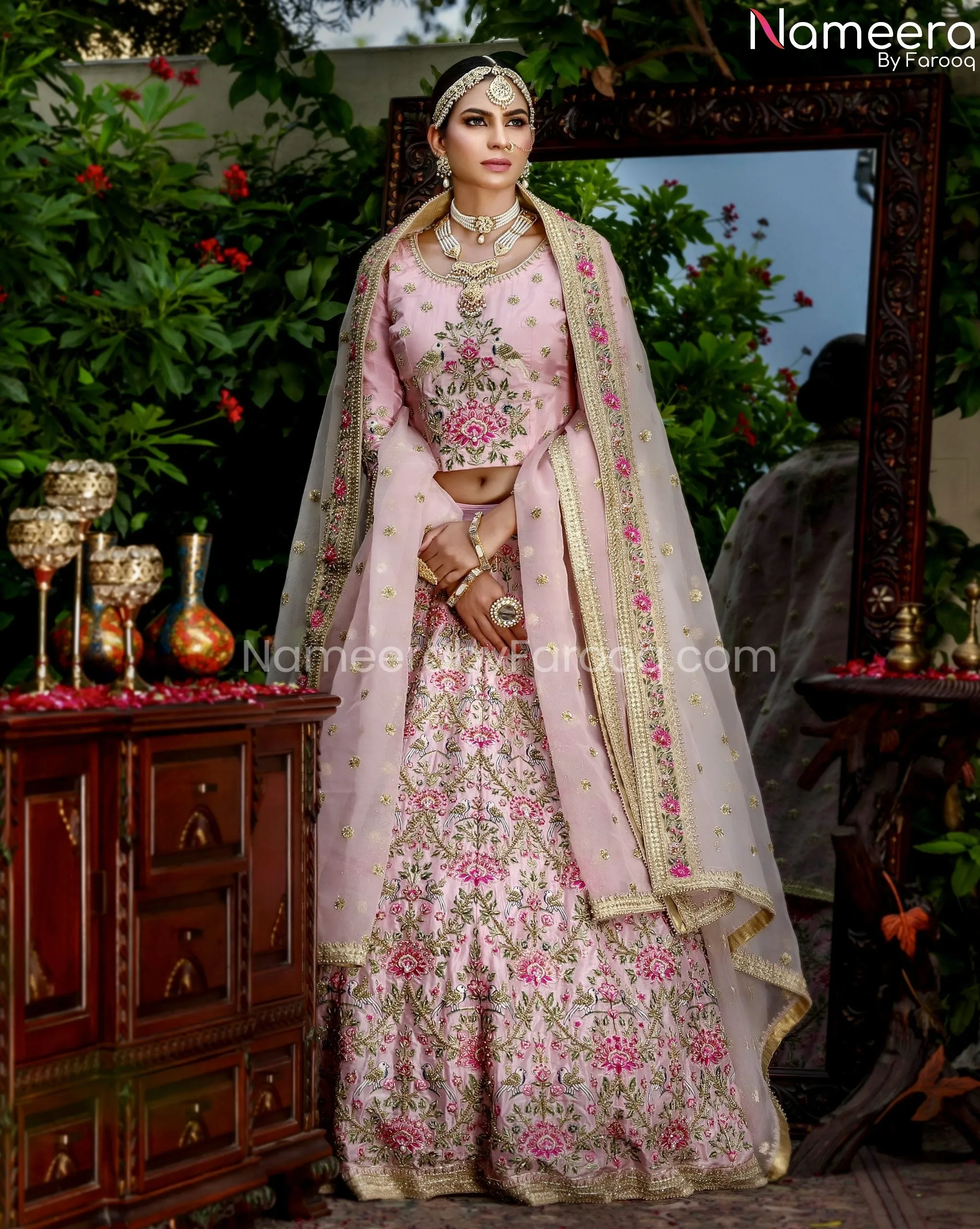 Traditional Pakistani Pink Bridal Lehenga Dress #BS603