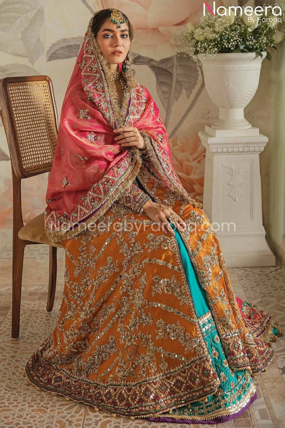 Traditional Pishwas and Sharara Mehndi Dress #BS692