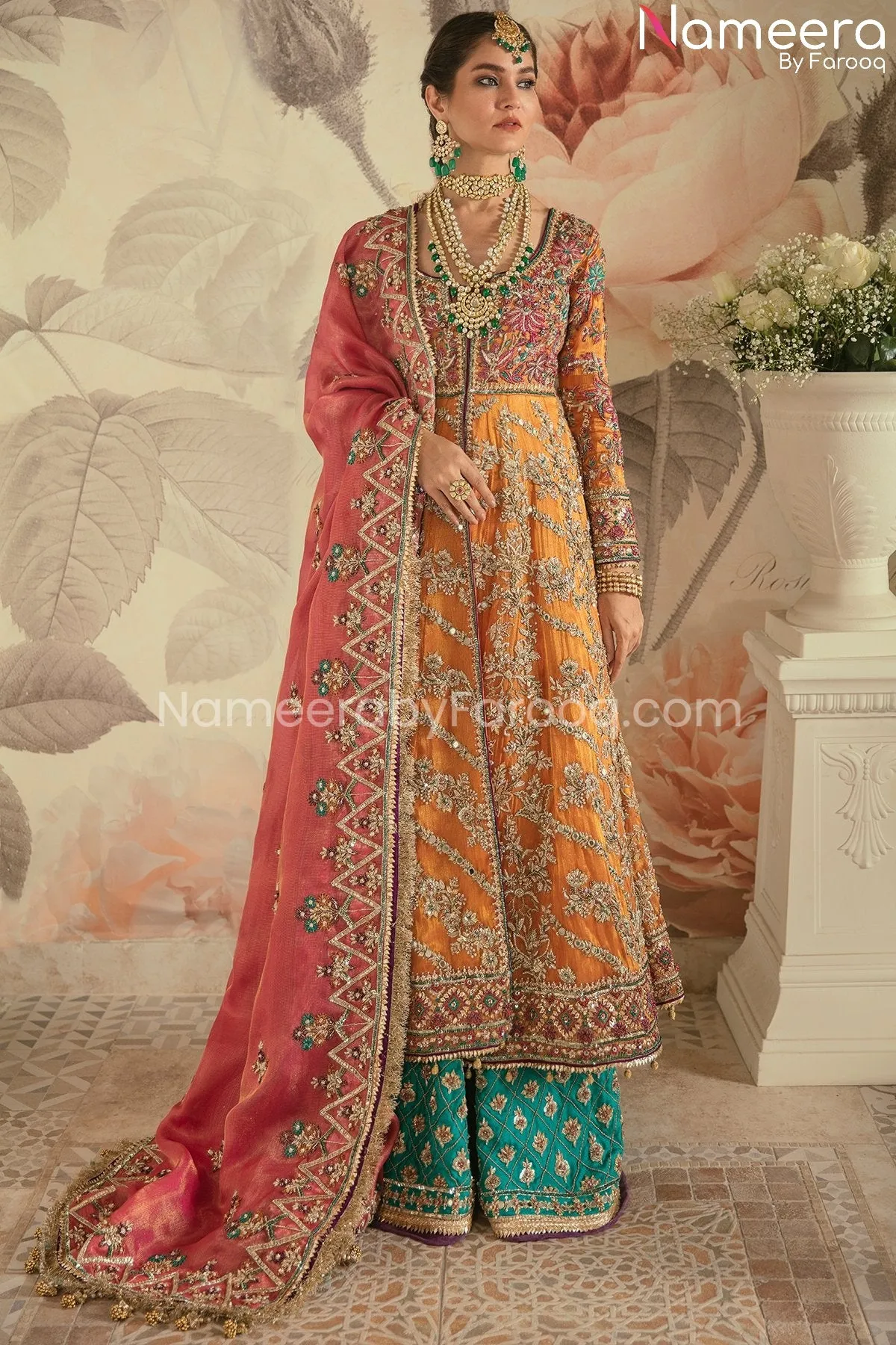 Traditional Pishwas and Sharara Mehndi Dress #BS692