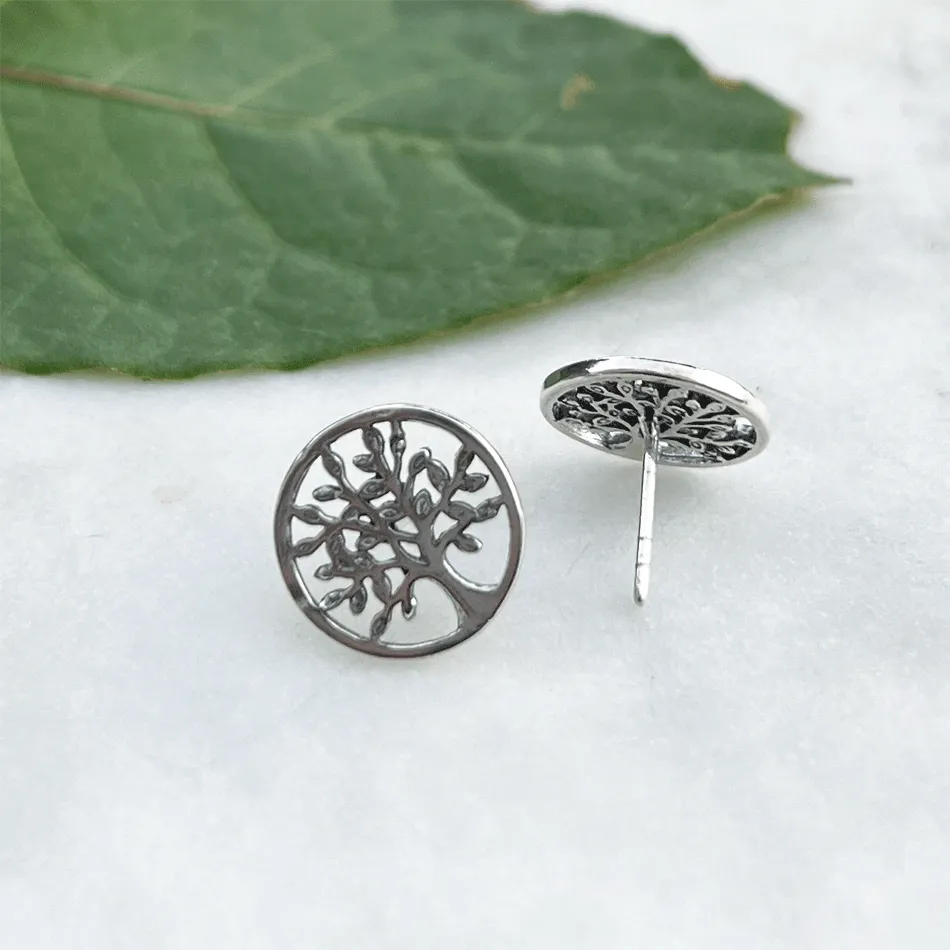 Tree of Life Post Earrings - Sterling Silver, Indonesia