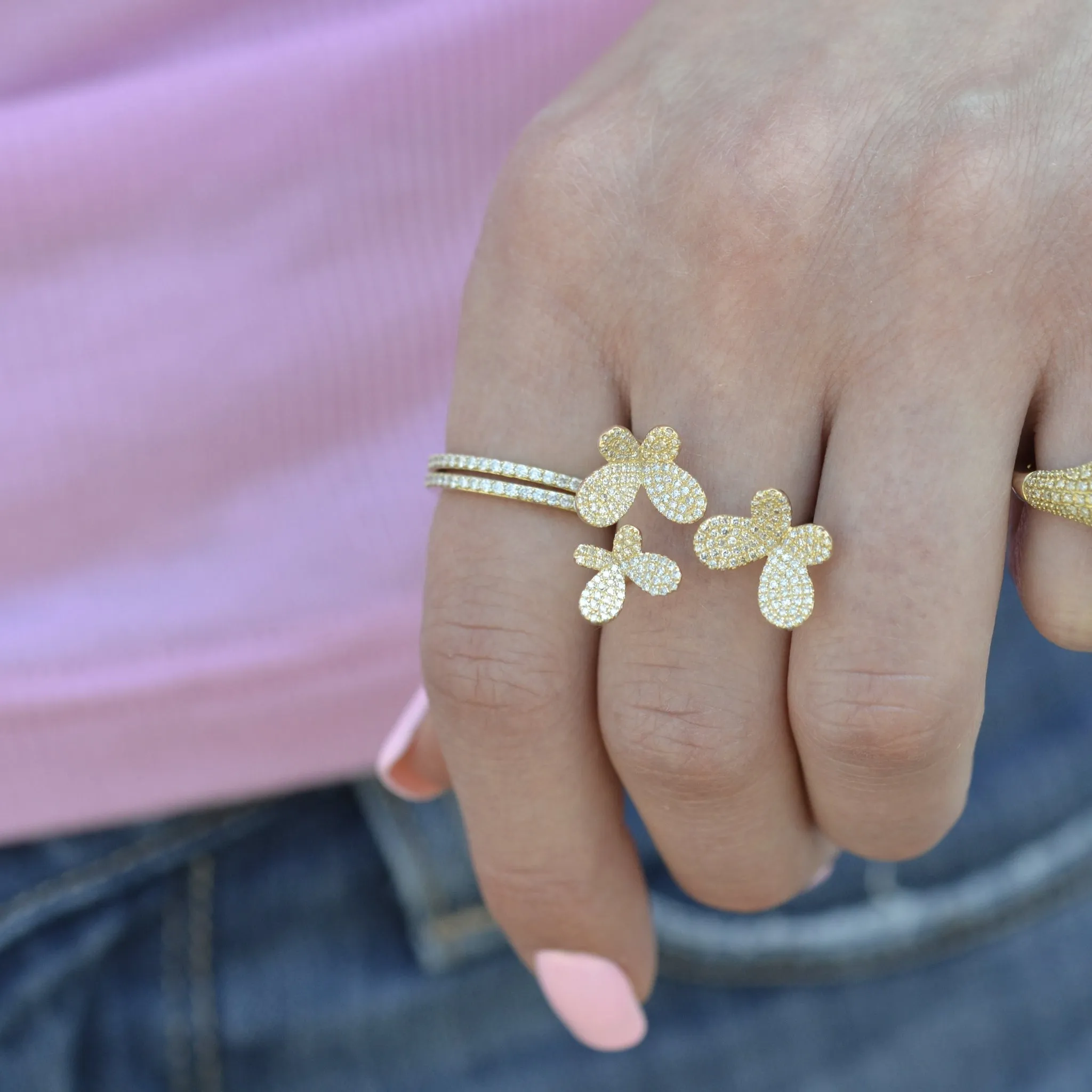 Tri Butterfly Open Branch Ring