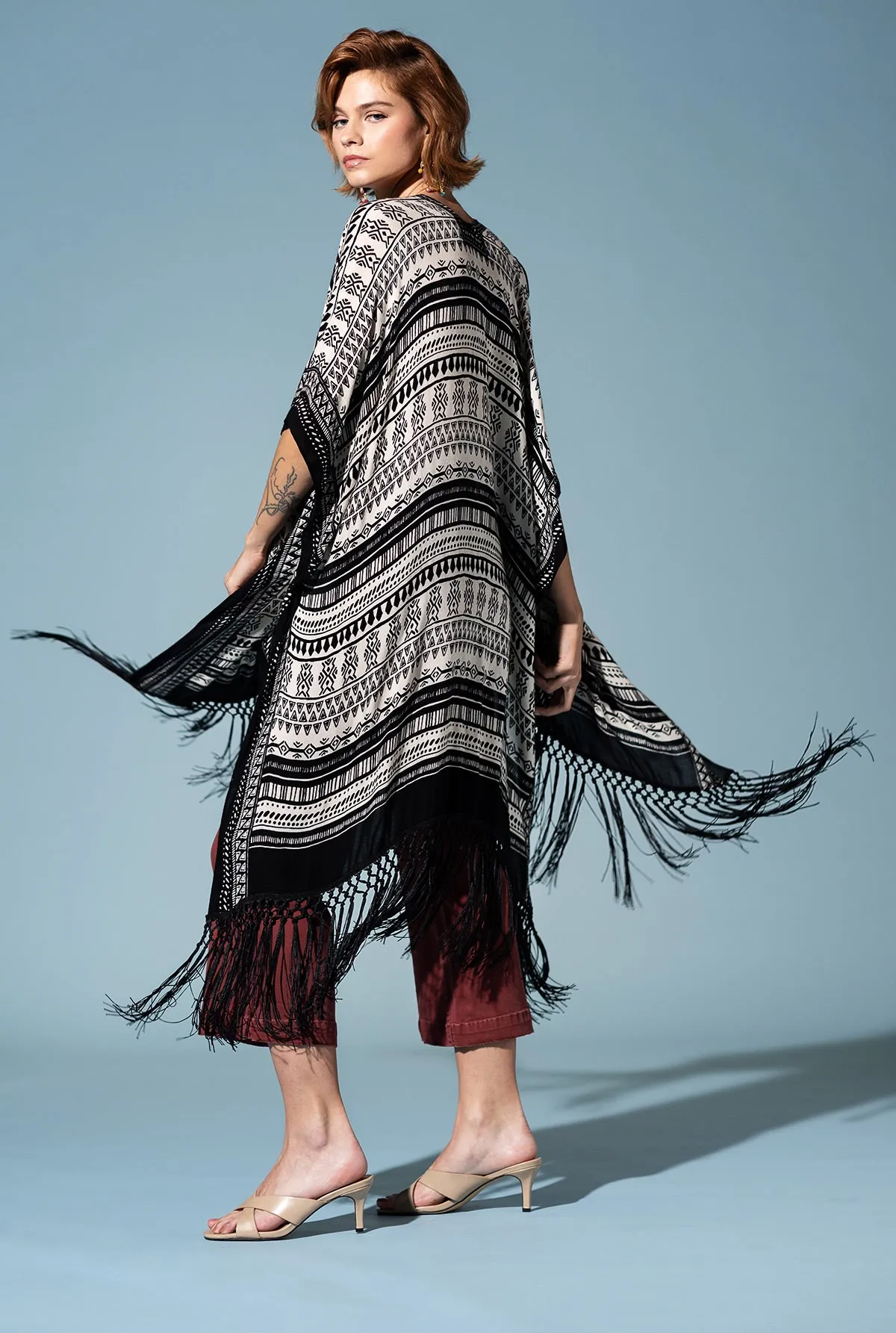 Tribal Fringe Flow Kimono