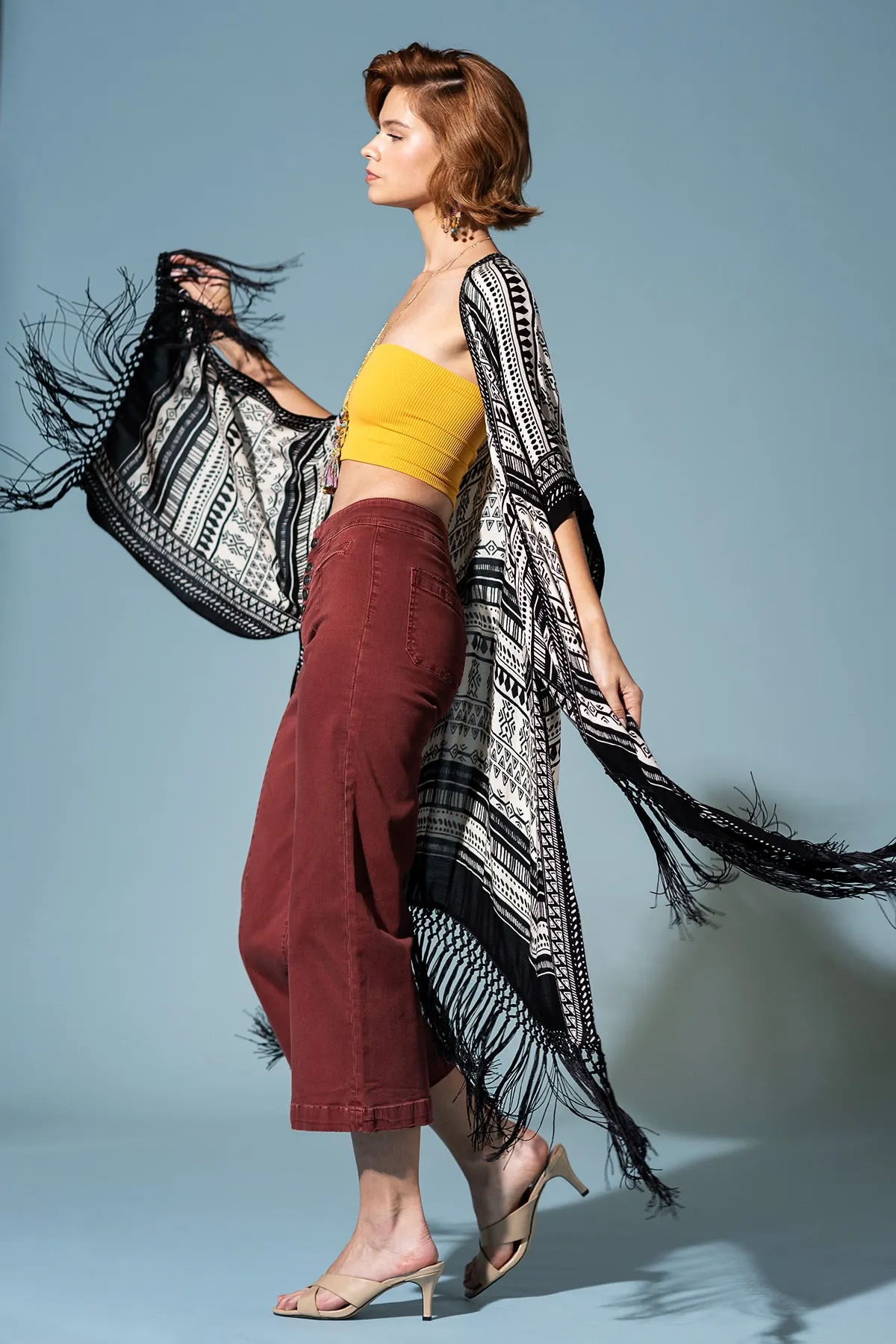 Tribal Fringe Flow Kimono
