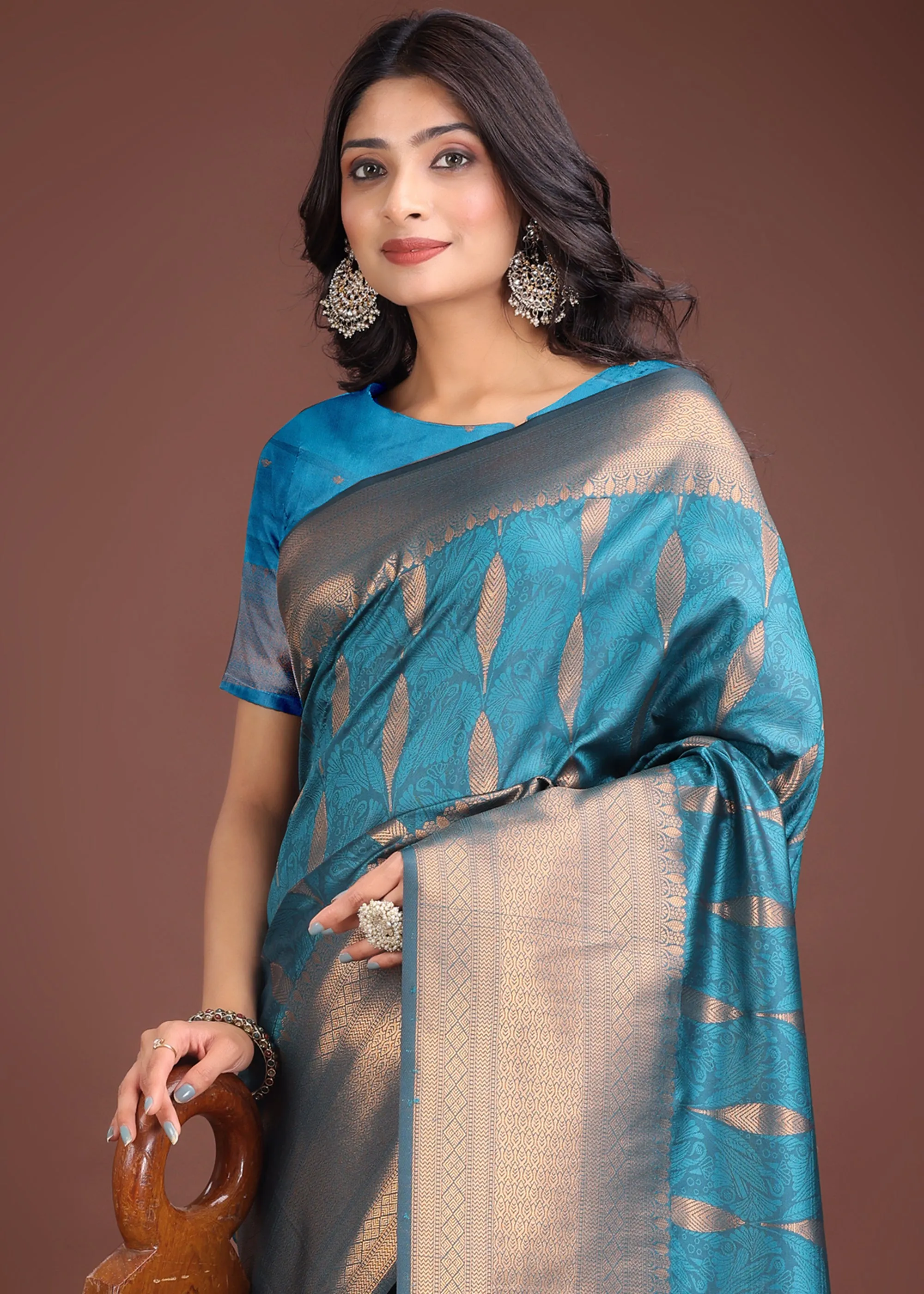Turkish Blue Woven Banarasi Silk Saree