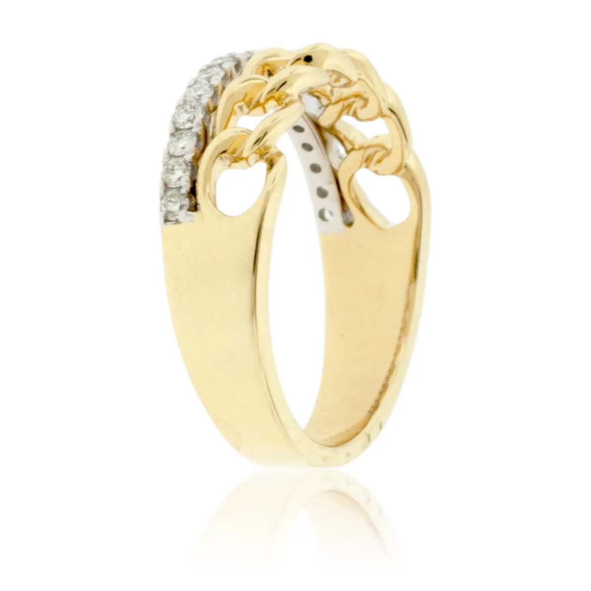 Two Toned Yellow & White Gold Diamond Link Ring