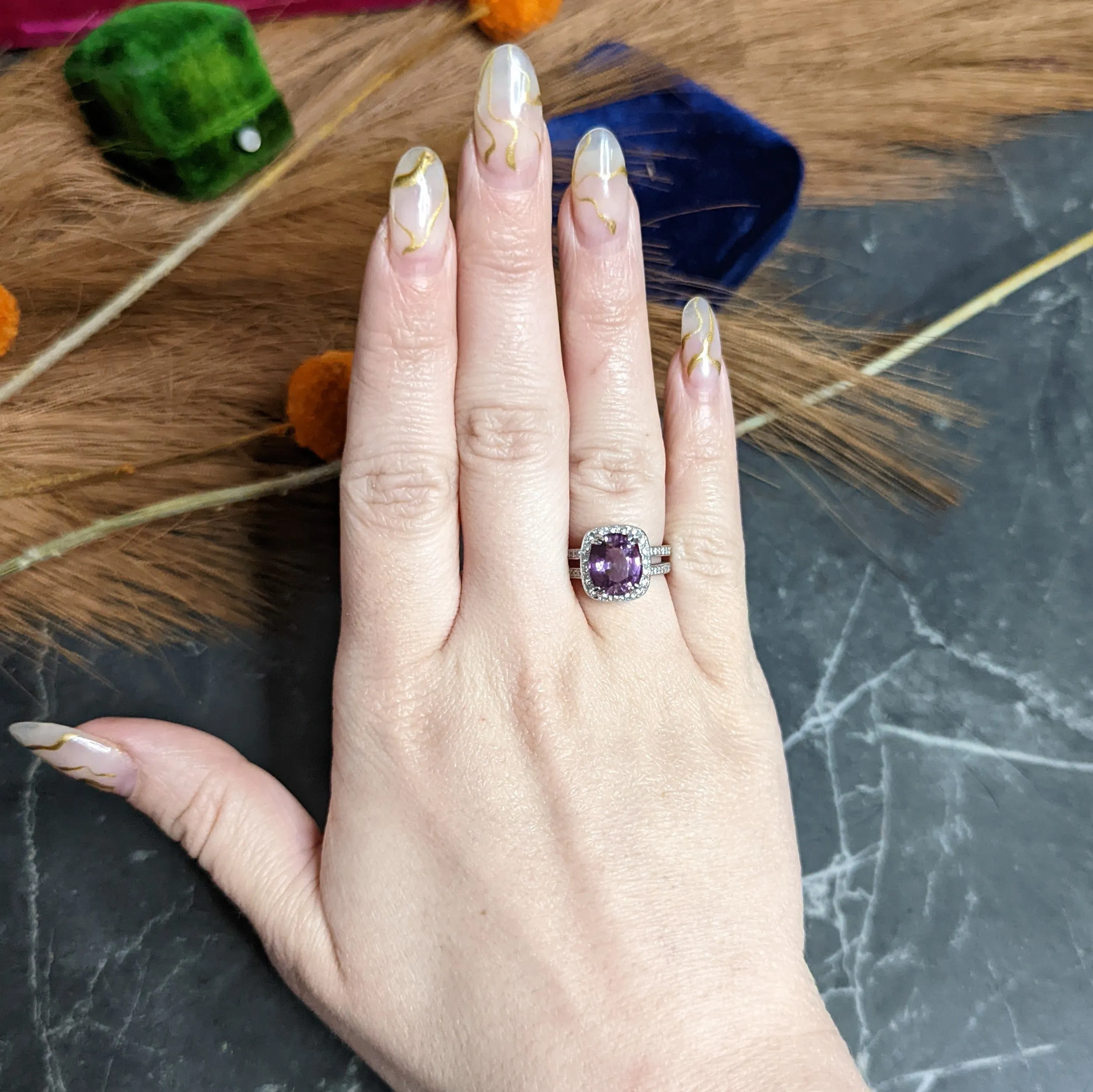 Vintage 4.74 CTW No Heat Spinel Diamond Platinum Cocktail Ring GIA