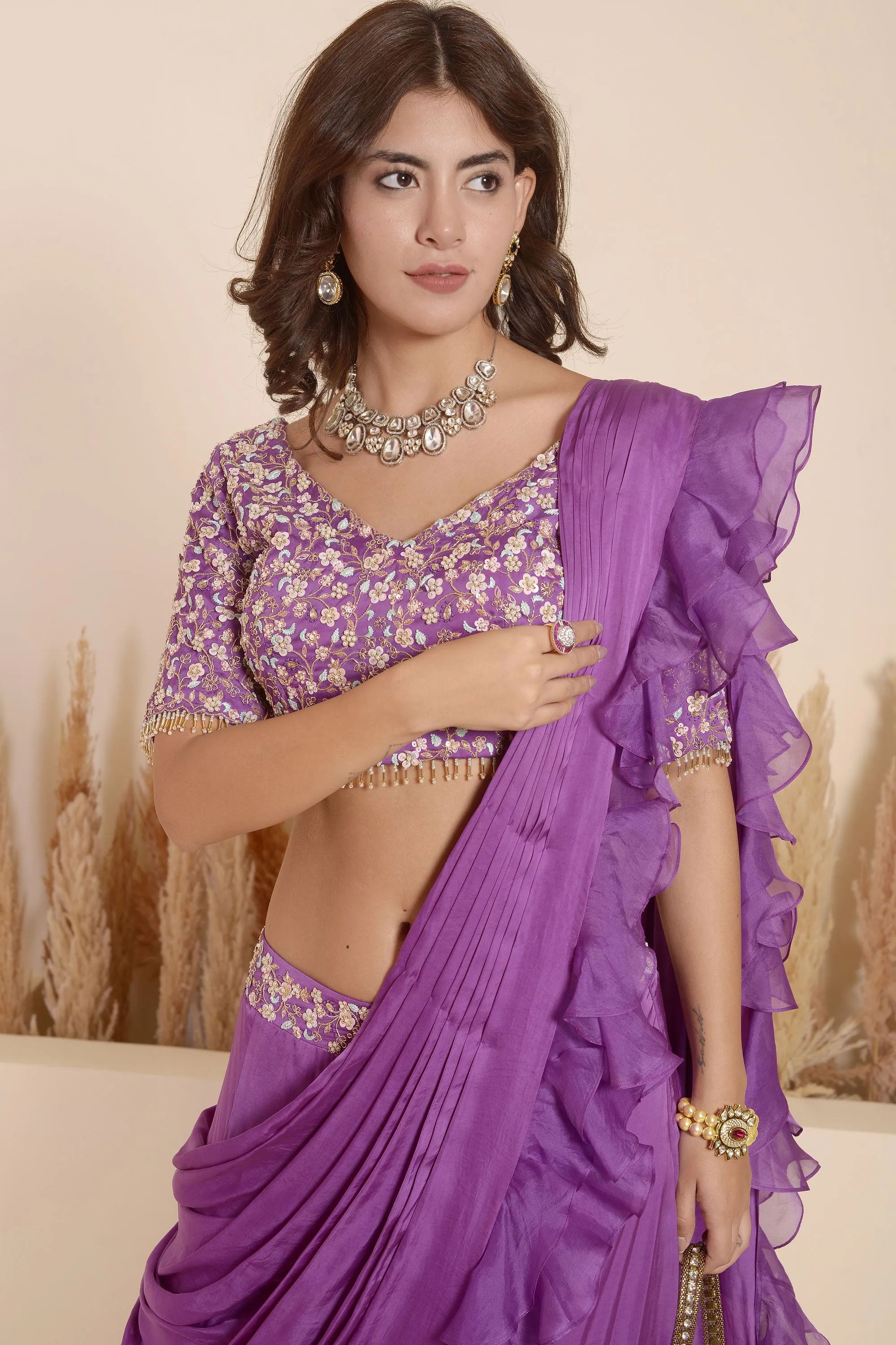 VIOLET DRAPE SAREE