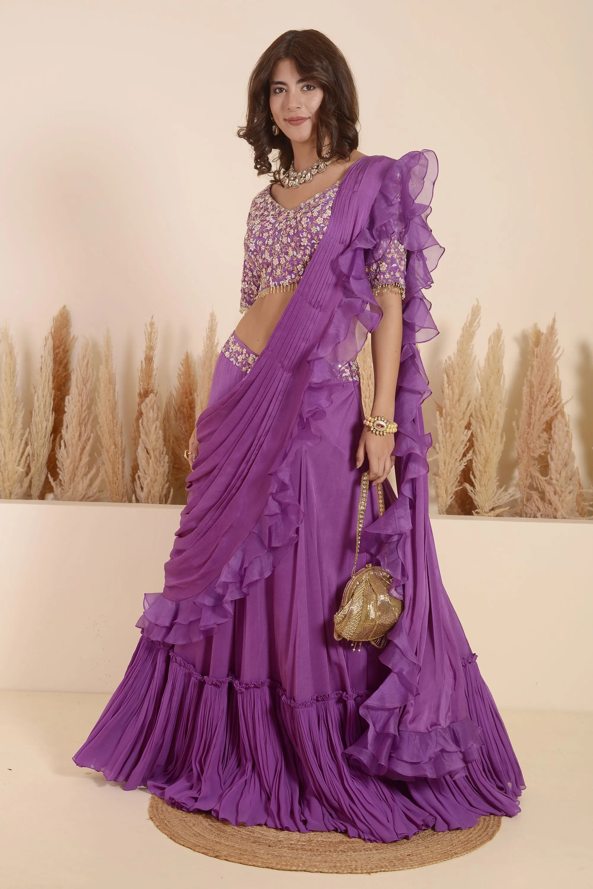 VIOLET DRAPE SAREE