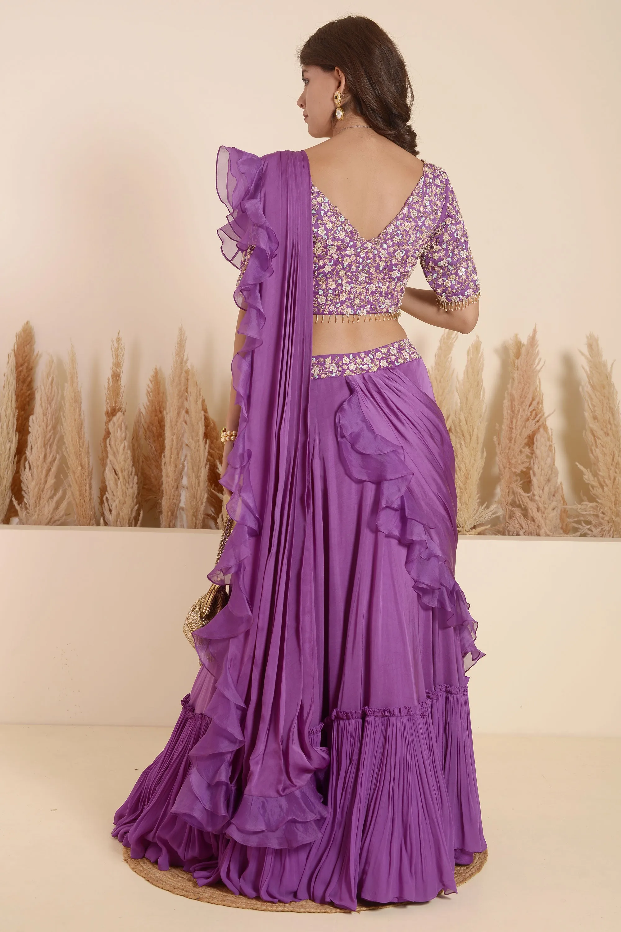 VIOLET DRAPE SAREE