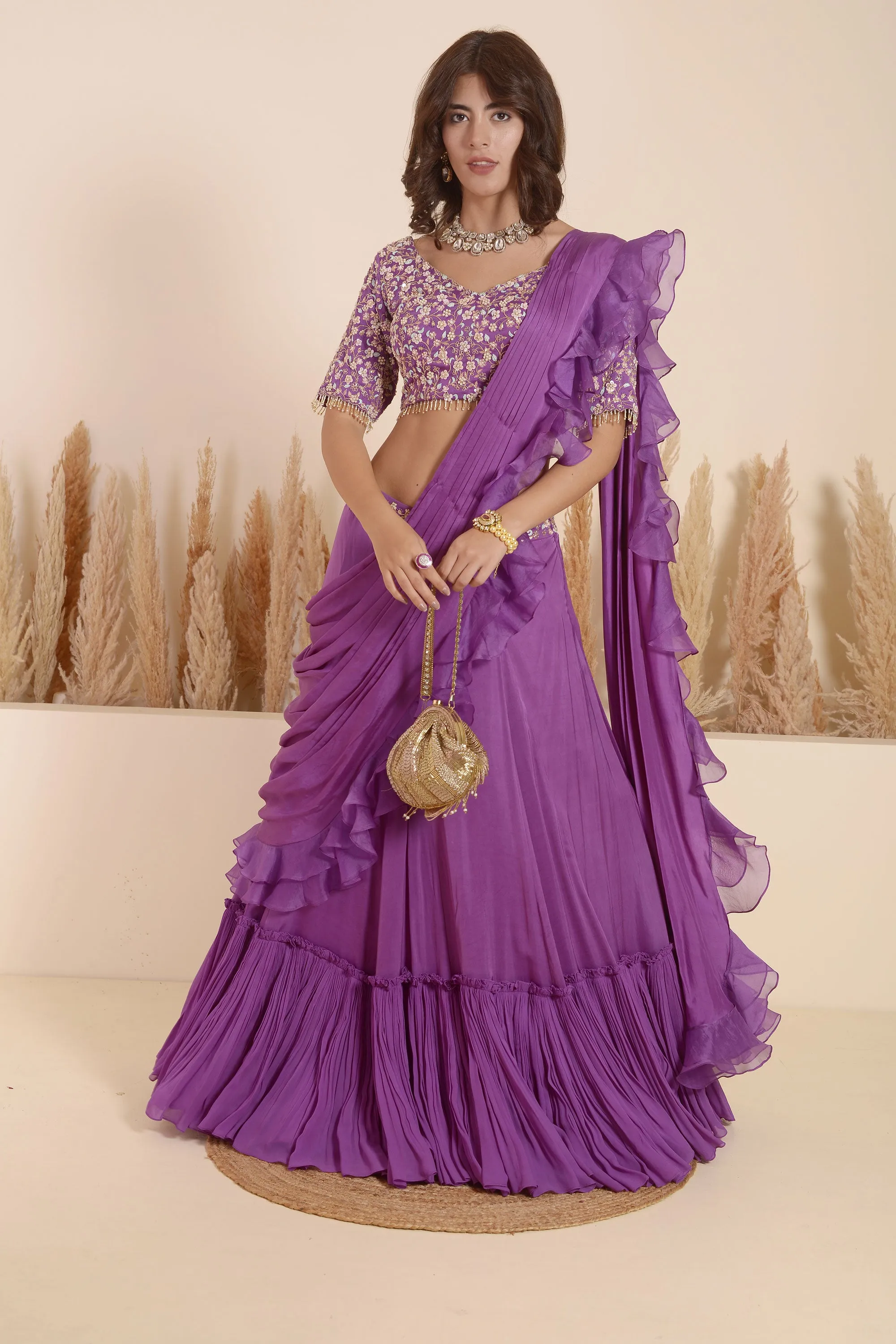 VIOLET DRAPE SAREE