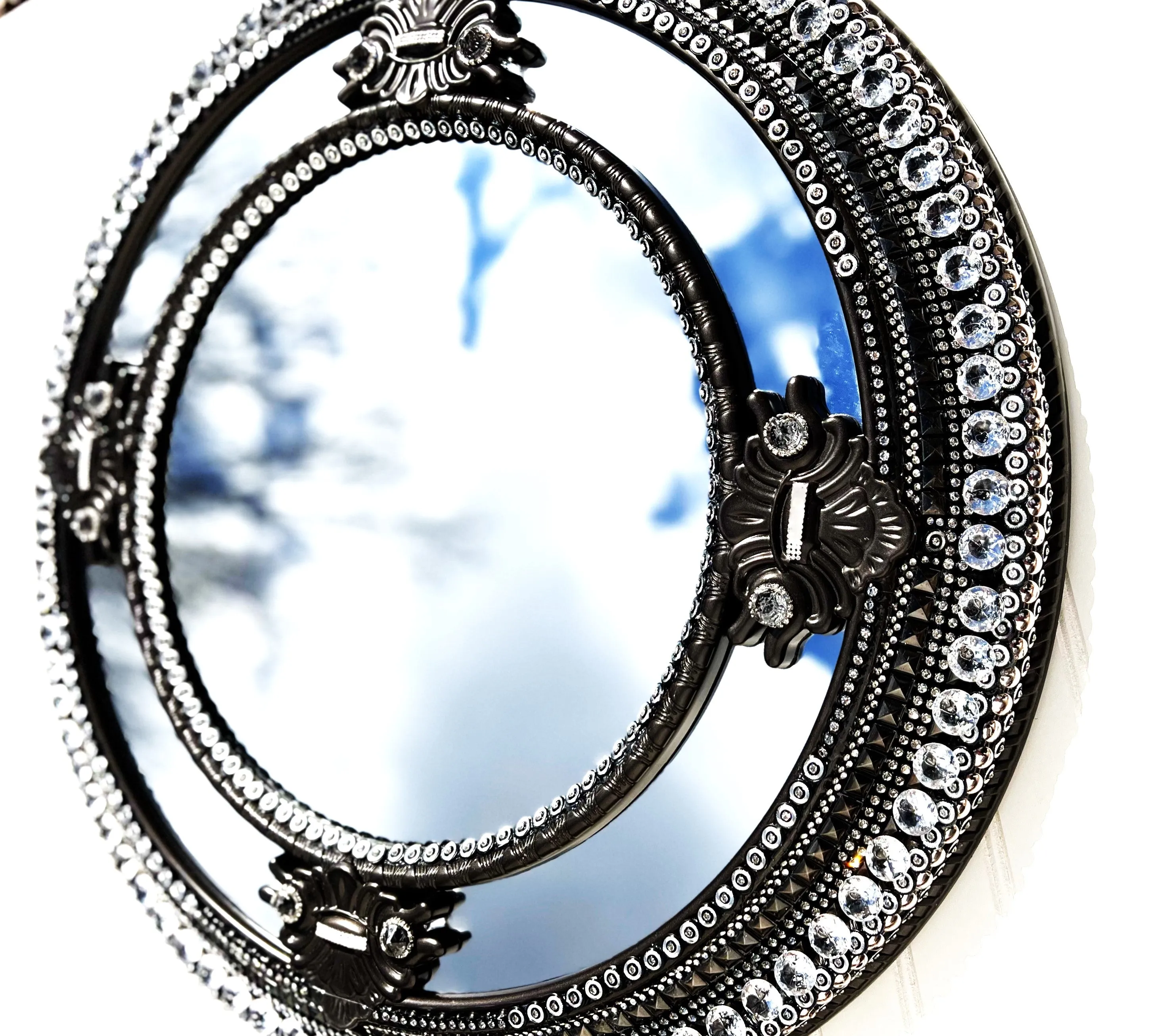 Wall Mirror In Bronze With Crystal Embellishment - 27 X 20