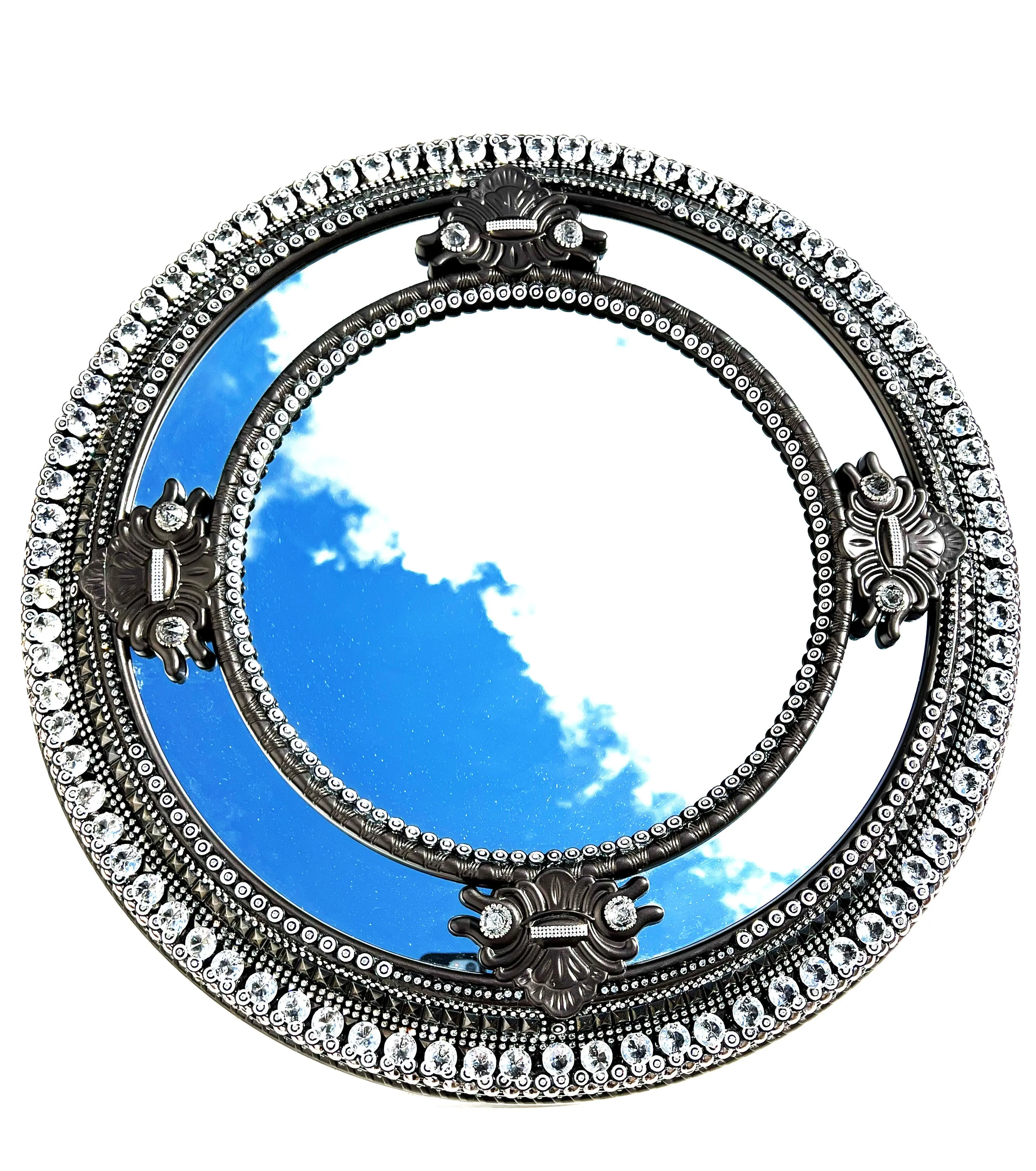 Wall Mirror In Bronze With Crystal Embellishment - 27 X 20