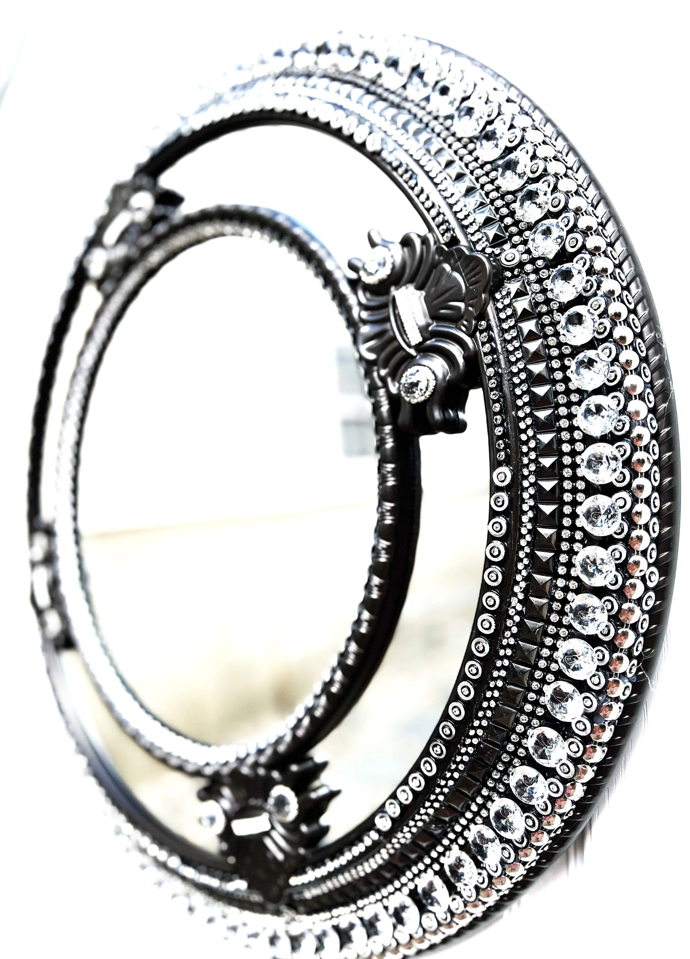 Wall Mirror In Bronze With Crystal Embellishment - 27 X 20