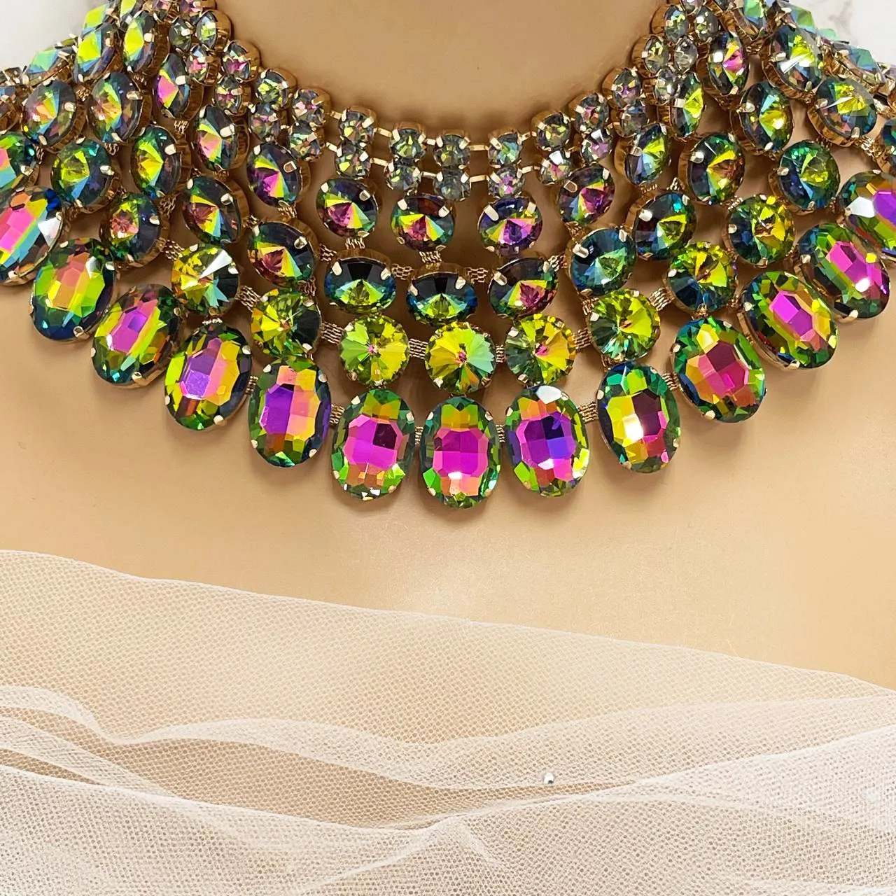 Wedding Chunky Crystal Bib Necklace Earrings Jewelry Set