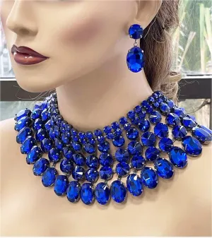 Wedding Chunky Crystal Bib Necklace Earrings Jewelry Set
