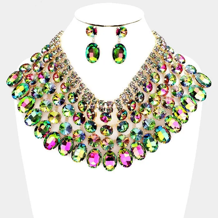 Wedding Chunky Crystal Bib Necklace Earrings Jewelry Set