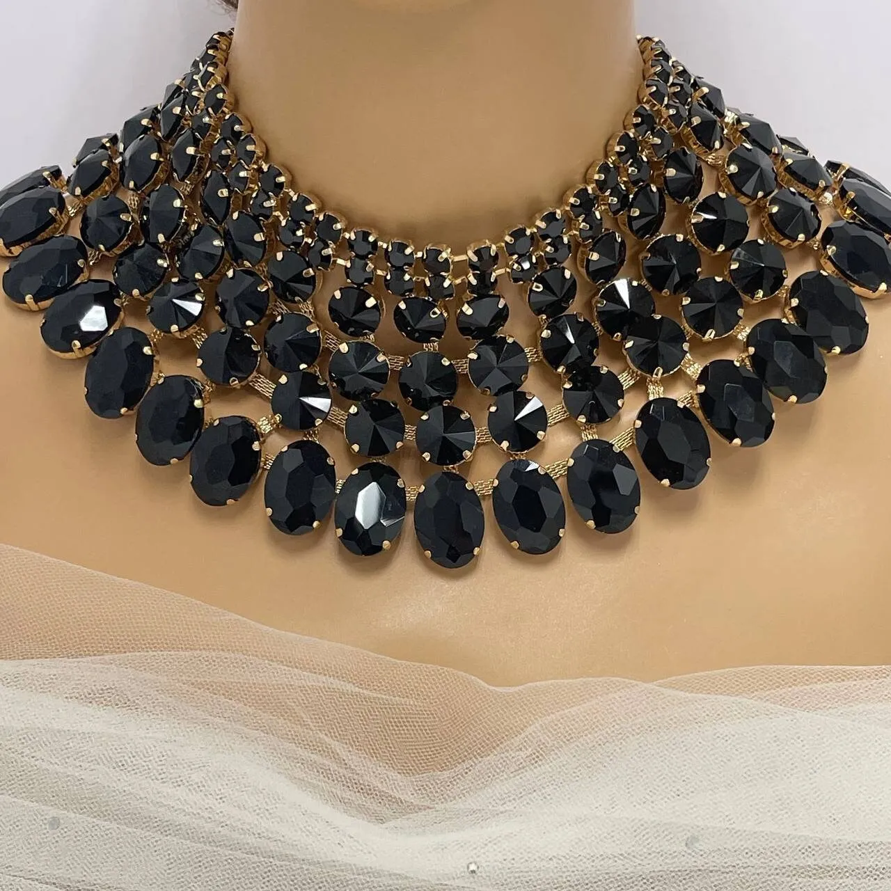 Wedding Chunky Crystal Bib Necklace Earrings Jewelry Set