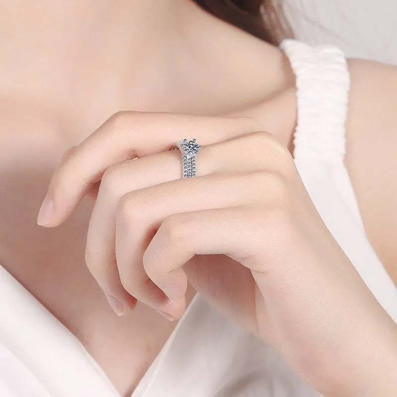 Wedding ring set, Moissanite solitaire Ring Set-RM008