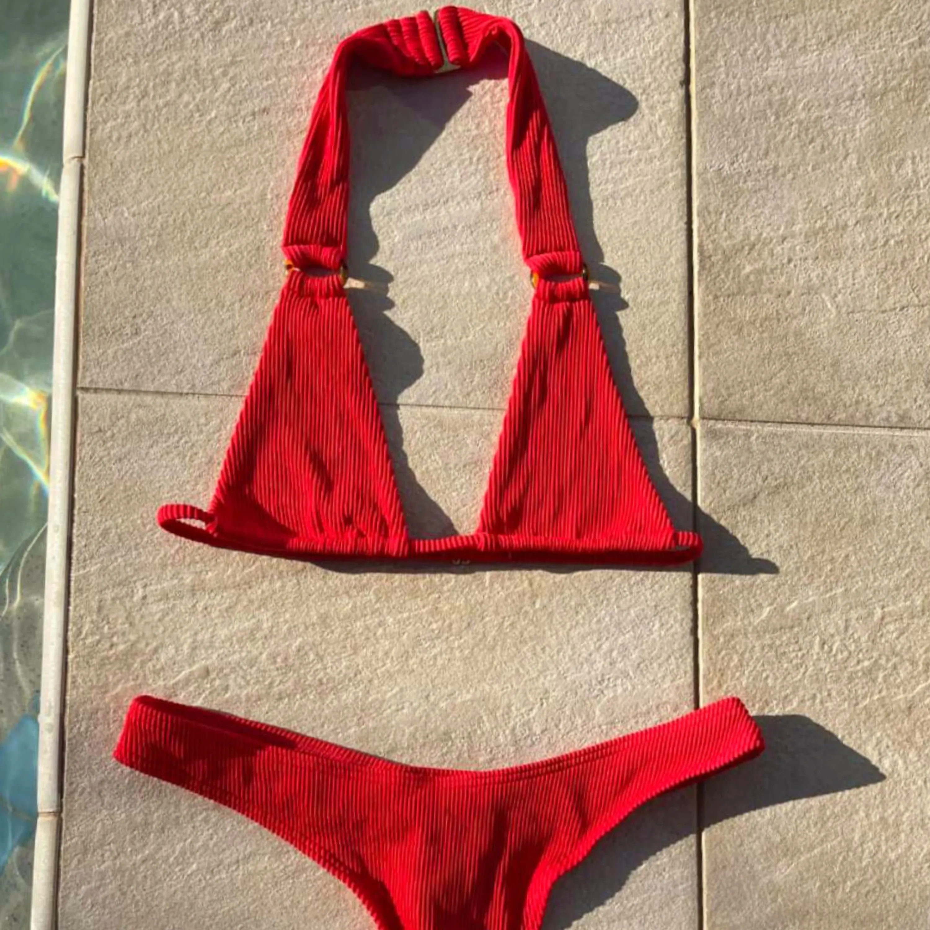 Zuri Halter Neck Micro Bikini Top Red